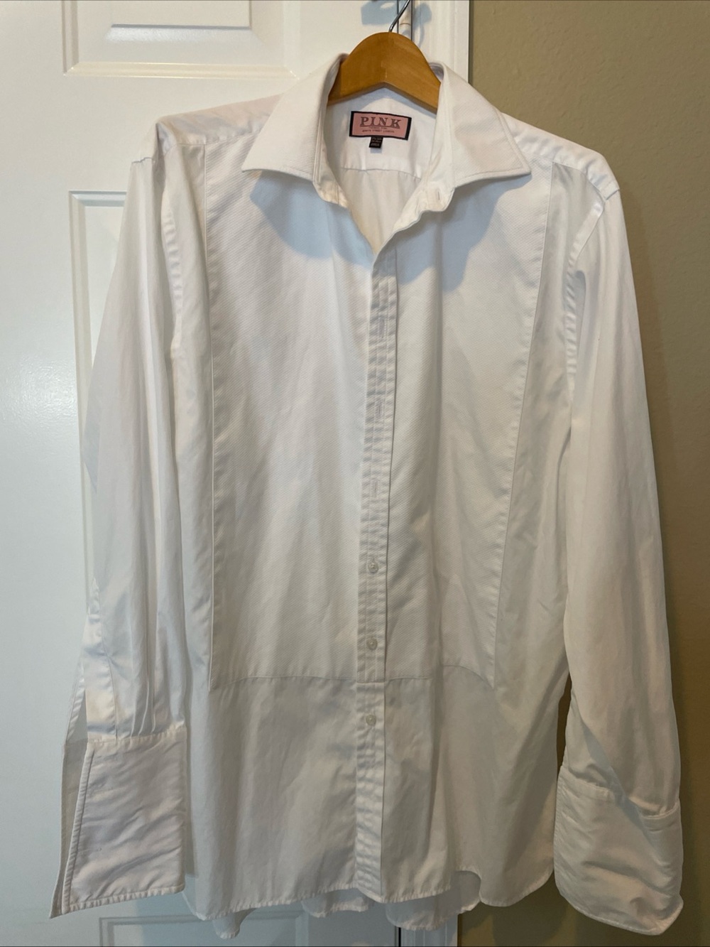 "Thomas Pink" Tuxedo White Men's Dress Shirt, XL